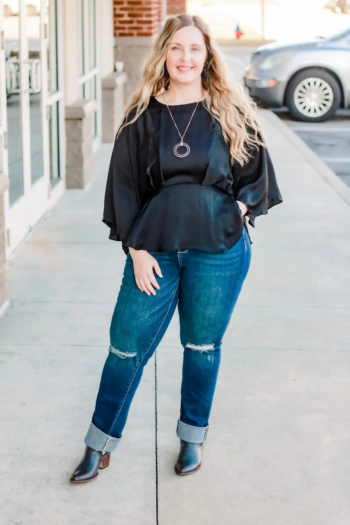 She's Classy Black Satin Top