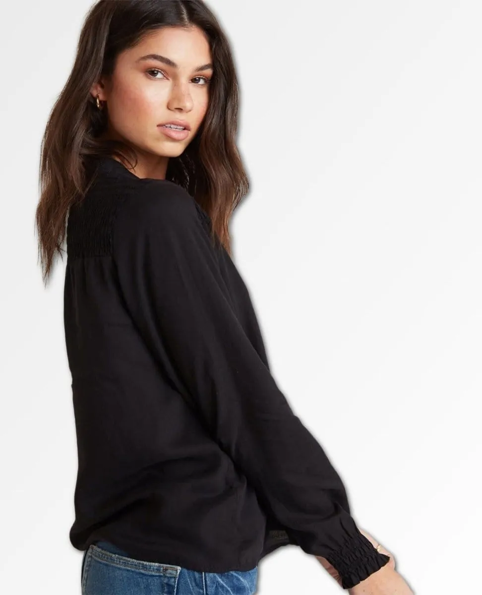Smocked Yoke Blouse Black